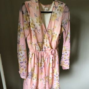 Boho wrap front dress.  Long sheer sleeves.